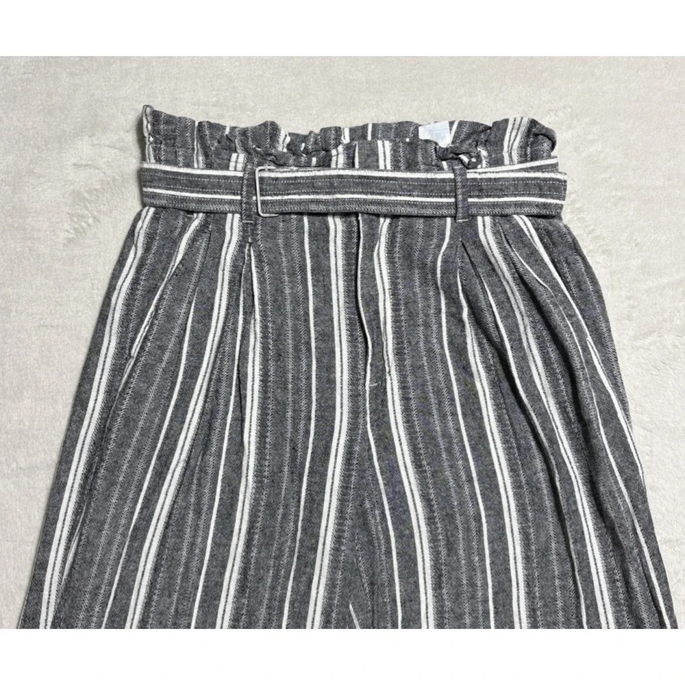 Banana Republic Wide Leg Linen Pants Gray Ivory Stripe Women's Size 6 Paper Bag